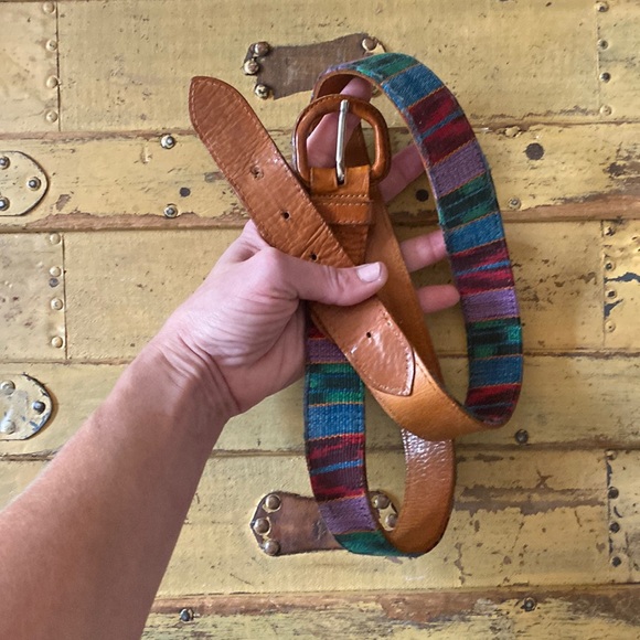 VINTAGE BELT BOHO PATCHWORK WESTERN LEATHER BELT SOUTHWEST STYLE UNISEX 36 main image 4